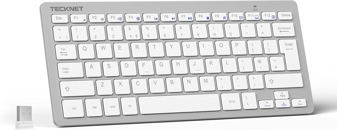 TECKNET 2.4G Wireless Keyboard, Ultra Slim Compact Computer Keyboard with Media Hotkeys, Silent Small USB Keyboard for Laptop PC Desktop Smart TV Notebook Chromebook-Silver