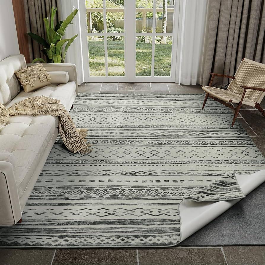 Modern Geometric Wave Area Rug Soft Machine Washable 8x10 Rug
