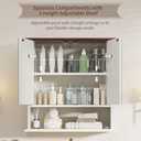 Bathroom Medicine Cabinet with Mirror, Lighted Storage Cabinet Wall Mounted with Doors & Adjustable Wood Shelf, Modern Bathroom Mirror with LED Lights Defogger for Makeup Laundry/Living Room, White