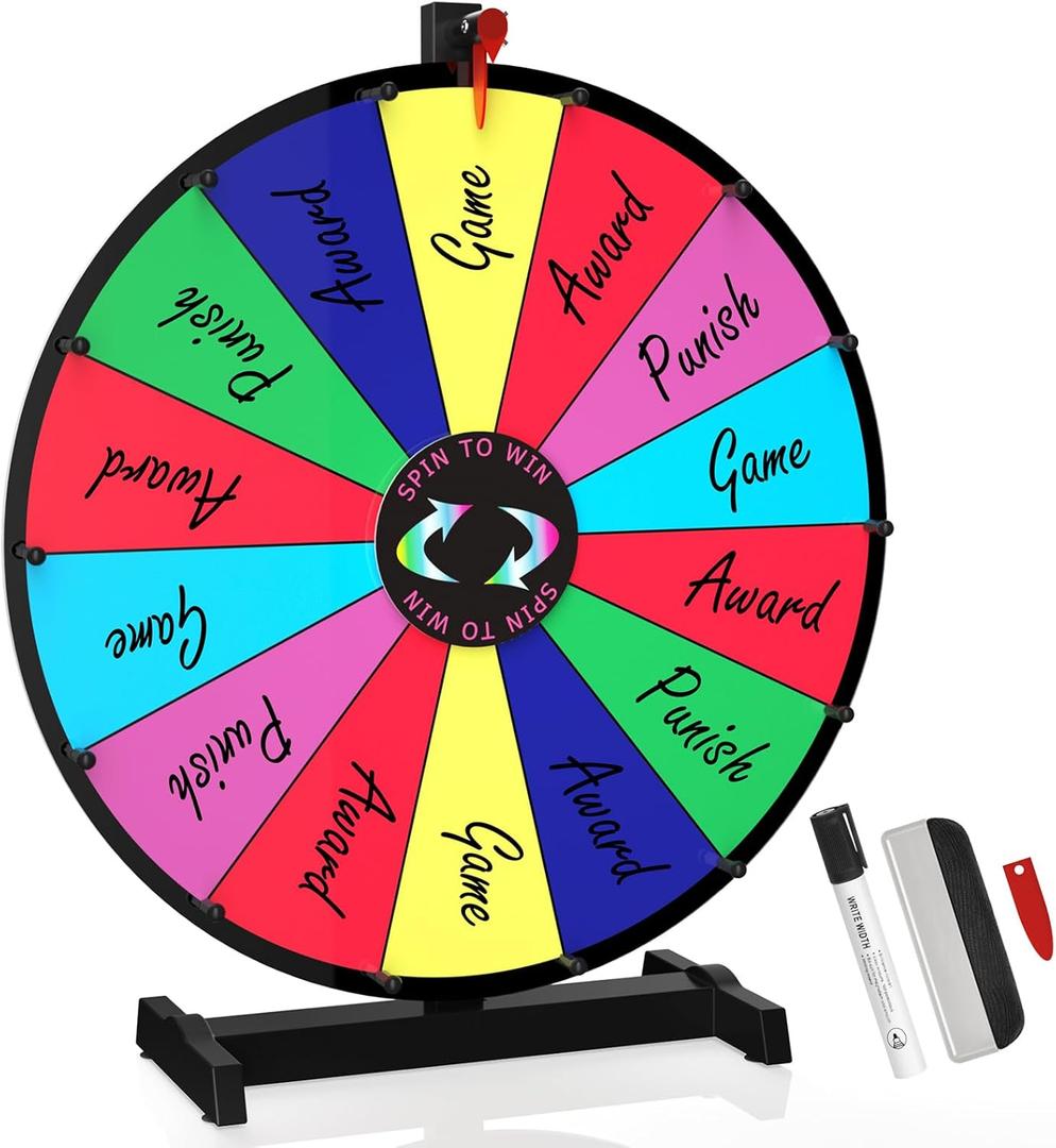 24 Inch Prize Wheel Spinner with Stand, 14 Slots Color Spinning Wheel for Prizes, Fortune Wheel Spinner for Trade Shows, Carnivals, Home Games