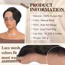RUWISS Short Human Hair Wigs for Black Women Pixie Cut Wave Lace Front Human Hair Wig with Side Part Bangs for Women, Natural Hairline 100% Real Human Hair Wigs Short Bob Wig Daily Wear, Natural Black