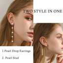 Trinckle Pearl Earrings for Women, Gold Pearl Drop Earrings for Grils Boho Silver Dangle Earring, White Bridal Dangling Bow Earings for Wedding or Mothers Day Jewelry, Ball Prom Bridesmaid Accessories