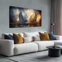 JuhaiArt Gold Leaf Wall Art Bedroom Blue Wall Decor Art Black Canvas Picture for Living Room Office 24" x 48" Modern Artwork Prints