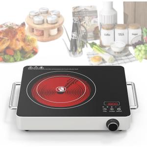 VBGK Electric Cooktop, 110V Touch and Knob Electric Stove Top, 1800W Single Burner With Handle, 9 Power Levels, Kids Safety Lock & 4H Timer, Portable, Black
