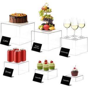 Top-spring Buffet Risers 6Pcs Food Risers for Buffet Table Acrylic Risers Display Stands Dessert Cake Stands for Party Catering, Buffet Risers and Stands for Food Display (Clear 8",7",6",5",4",3")