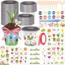 Garden Plastic Pot Craft Kit 32 Nursery Pots with 32 Stickers 32 Plant Labels 4 Painting Tools and 1 Ribbon for Mother's Day Flower Plant Spring Graduation DIY Crafts Painting Gardening Growing Tools