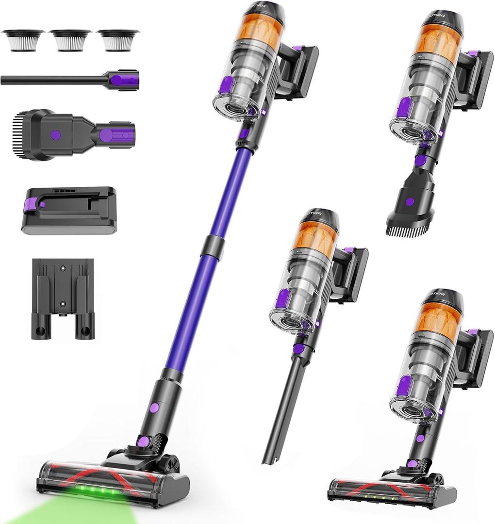 Cordless Vacuum Cleaner,500W 40KPa 120Mins Runtime with 2 Batteries,Anti-Tangle Stick Vacuum with Green Light,Rechargeable Wireless Vacuum for Pet Hair/Carpet/Hardwood Floor,Purple