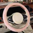 Nappa Leather Pink Steering Wheel Cover, Advanced Microfiber Leather Non-Slip Breathable Fabric, Warm in Winter and Cool in Summer, Universal 15 inch
