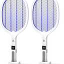 2 in 1 Electric Bug Zapper, Mosquitoes Trap Lamp & Racket, USB Rechargeable Electric Fly Swatter for Home and Outdoor Powerful Grid 3-Layer Safety Mesh Safe to Touch, Pack of 2