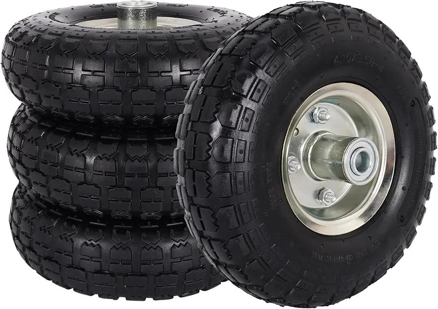 RUTU 4.10/3.50-4" Pneumatic Tires, 10 Inch Pneumatic Wheels with 5/8" Axle Bore Hole 2.2" Offset Hub for Wheelbarrow, Cart, Dolly, Hand Truck, Generator, Lawnmower, Garden Wagon, 4 Pack