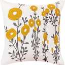 vctops Boho Floral Tufted Decorative Throw Pillow Cover Botanical Embroidered Cotton Cushion Cover for Couch Sofa Bed (Flower C,18"x18") Pack of One