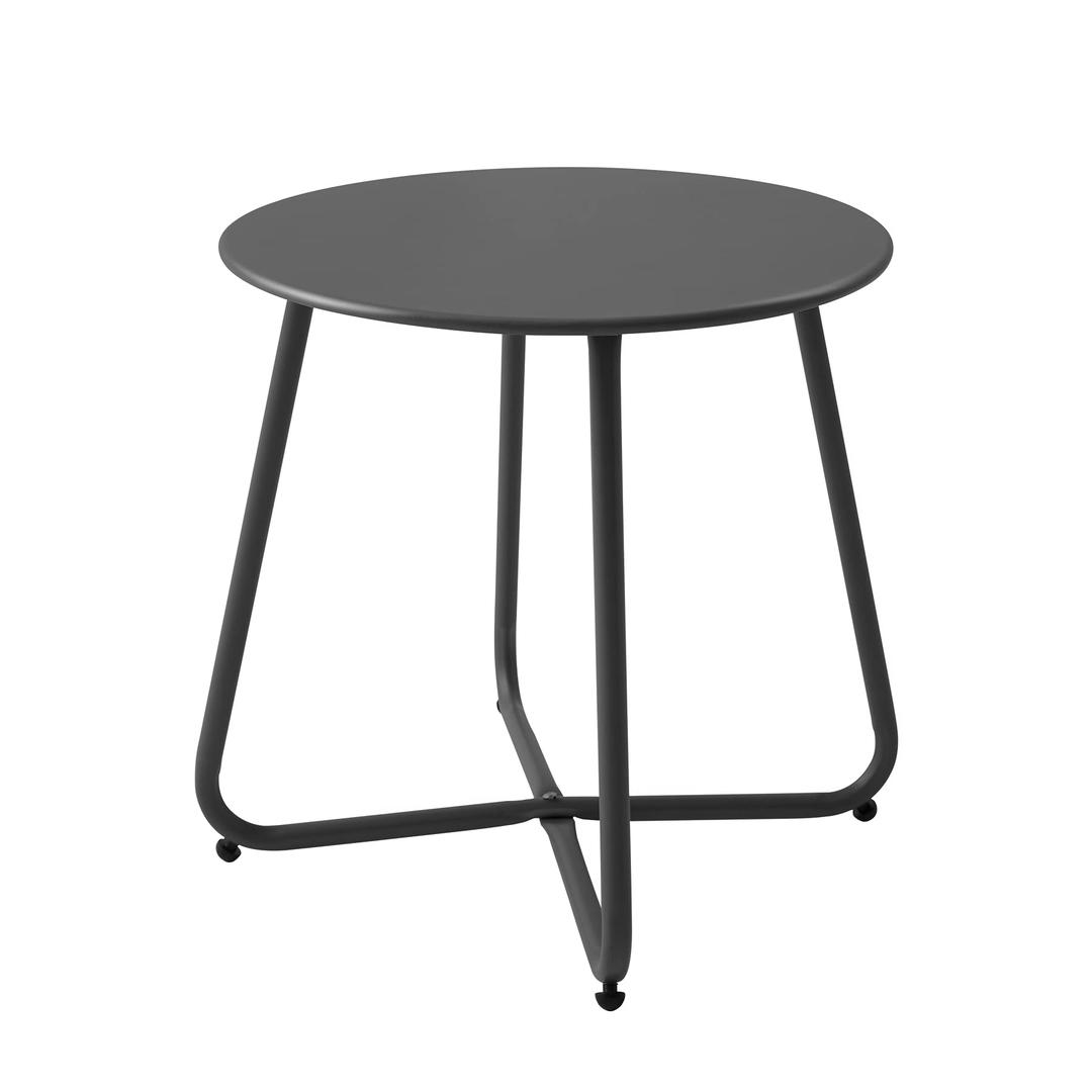 Decksplore Patio Side Table Waterproof Round Metal Steel Weather Resistant Portable Outdoor and Indoor End Table for Garden Balcony Yard, Black