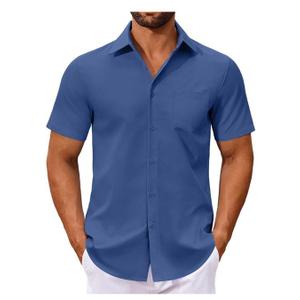 COOFANDY Men's Button Down Shirts Short Sleeve Casual Dress Shirts Untucked Summer Shirt with Pocket Size S