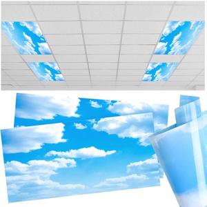 Amylove 2 Pcs Fluorescent Light Covers Classroom Ceiling Panels Light Filters with Backlit Film Material for Office School Home Hospital Decor, 4 x 2 Feet(Cloud) (Blue and White)
