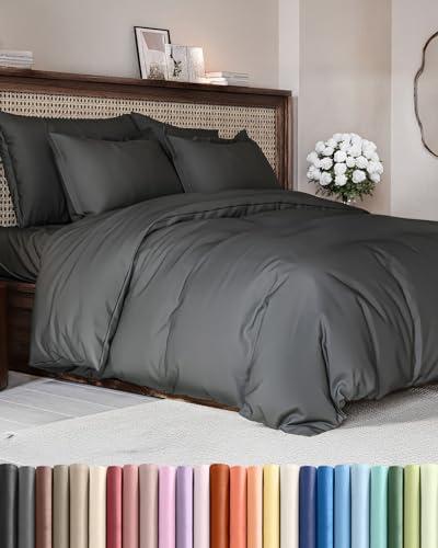 Duvet Cover Queen Size - Extra Soft Queen Size Duvet Cover - Lightweight & Breathable - Easy Care & Fade Free with Zipper Closures and Ties - 90" x 90" Inches - (Charcoal) Comforter Not Included