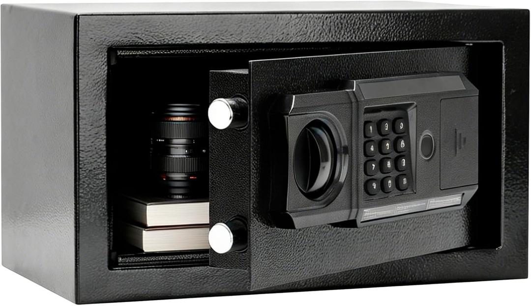 0.49 Cuft Small Fingerprint Electronic Safe Box, 3-Way Unlock with Key Password Fingerprint, Metal Lockable Safe for Home Office, 13.78 × 7.87 × 7.87 inches