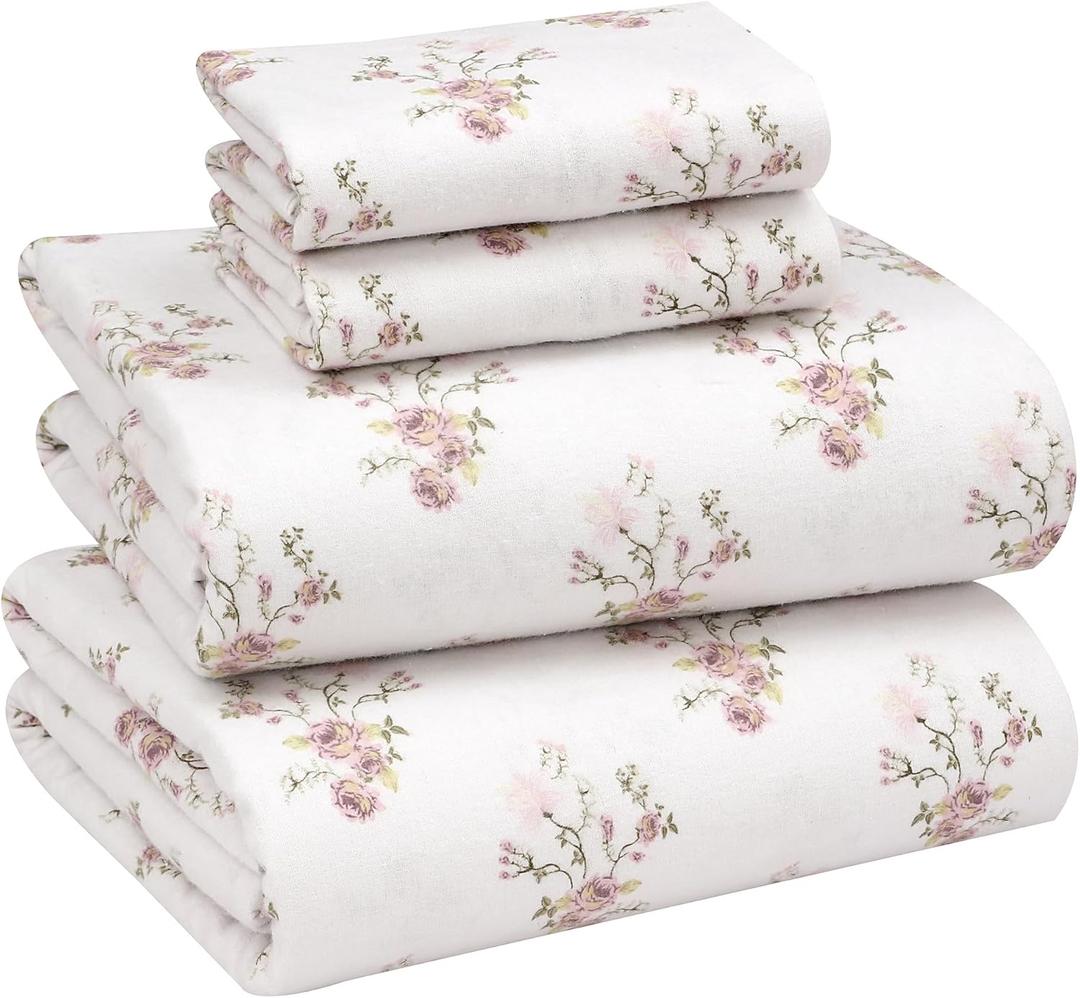 RUVANTI Flannel Sheets Queen Size - 100% Cotton Double Brushed Bed Sheets, Deep Pockets 16 Inches Queen Sheet Set, All Seasons Breathable & Extra Soft - Warm & Cozy, 4 Piece, Sovenir