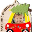 6 x Gift for Kid Ornament, Babys First Christmas Ornament 2025, A Cozy Little Christmas Wooden Photo Ornament  Red Car with Christmas Tree Picture Frame, Rustic Holiday Farmhouse Dcor Gift