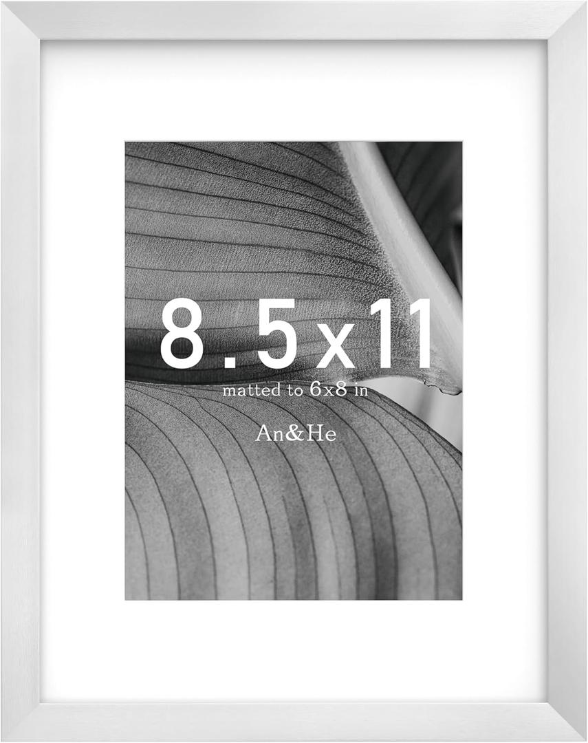 An&He 8.5x11 Picture Frame, Silver Photo Frame for Tabletop and Wall Display, Minimalist Design, Set of 1