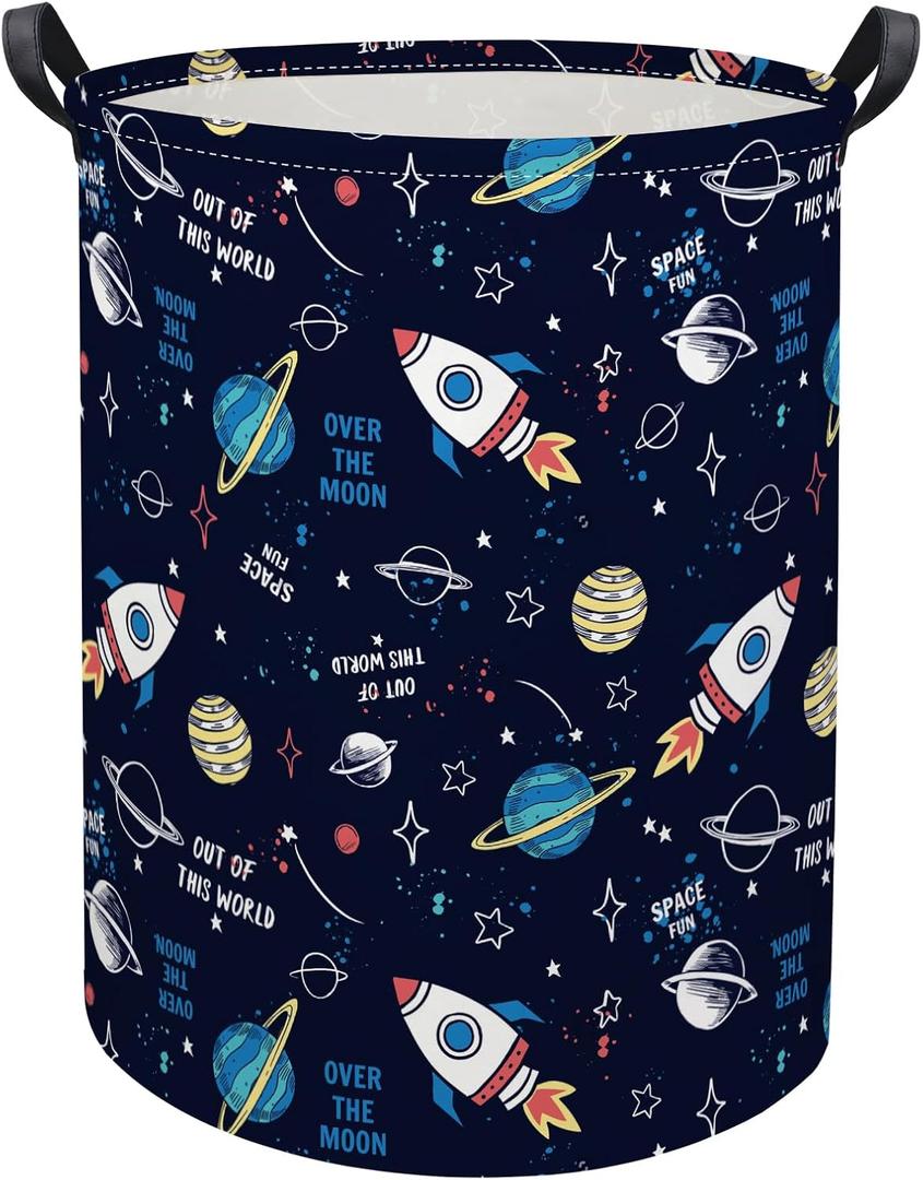 HIYAGON Kids Laundry Basket Baby Hamper for Nursery Boys Kids Hamper Cute Kids Toys Storage Bin Organizer Butterfly Room Decor for Home(Rocket Planet)