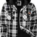 Men's Thick Fleece Plaid Jacket Flannel Shirts Sherpa Lined Full Zip Up Hoodie Winter Coat with Pockets (X-Large, Dark Black White)