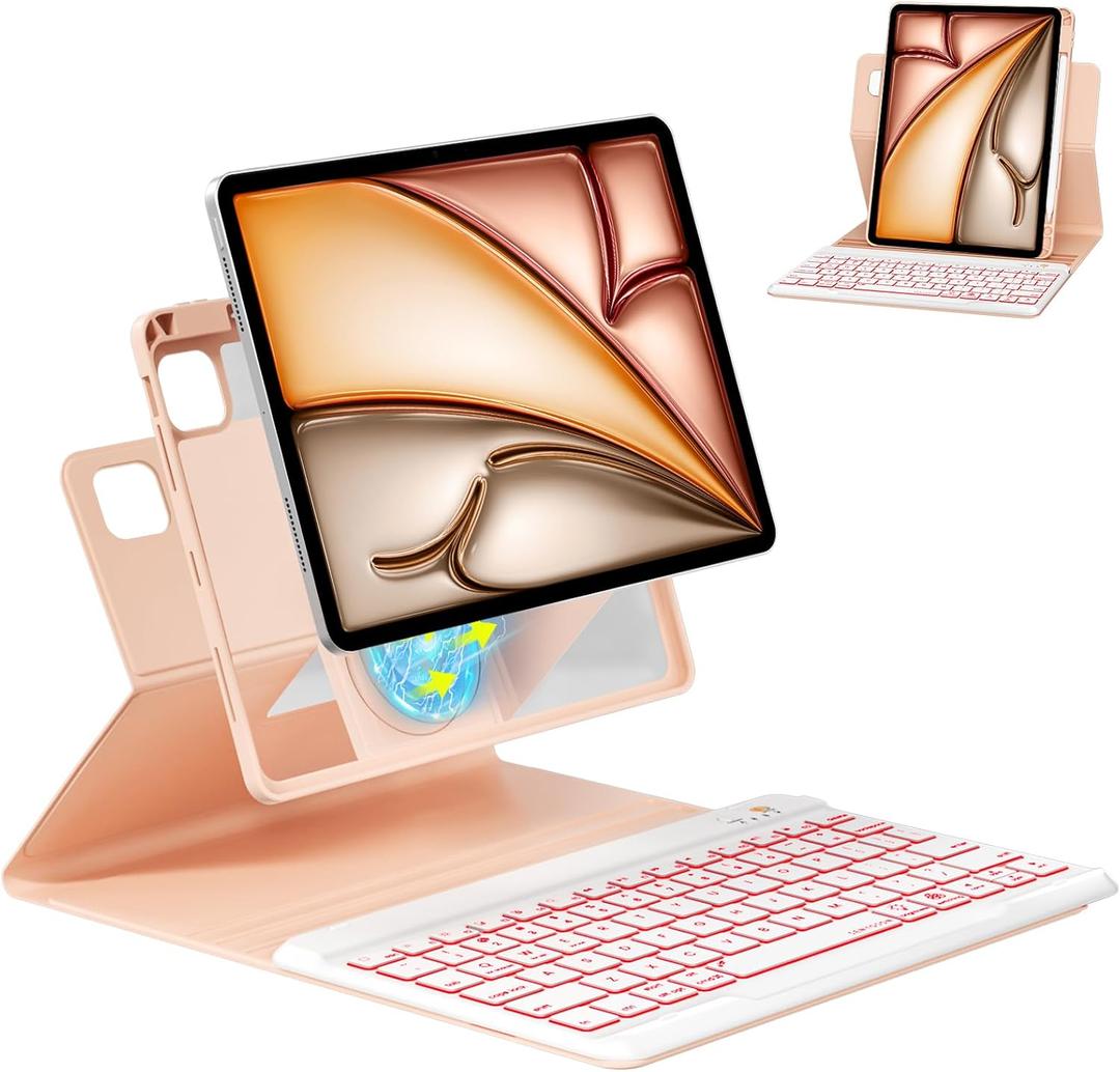 Magnetic Keyboard Case for iPad Pro 12.9-inch (6th, 5th, 4th, 3rd Generation) - 360 Rotatable Detachable - Backlit Wireless Keyboard Case for iPad 2018, 2020, 2021, 2022, Pink