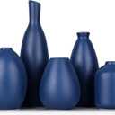 Blue Ceramic Vase - Set of 5 Blue Bud Vases, Modern Farmhouse Navy Blue Decorative Vases for Home, Office, Living Room, Table Decor - Ideal Centerpieces for Flowers, Shelf and Fireplace Accents
