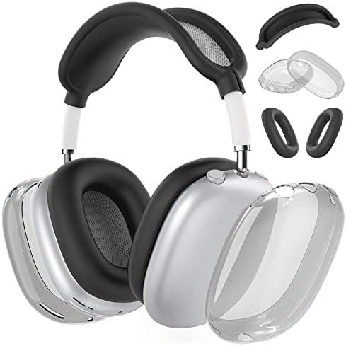 Silicone Case Cover for AirPods Max Headphones, Clear Soft TPU Ear Cups Cover/Ear Pad Case Cover/Headband Cover for AirPods Max (2024/2020),Transparent Accessories for Apple AirPods Max (USB-C), Black