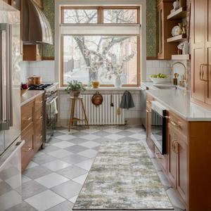 WILLSUN Washable Area Rugs, 2x6 Non-Slip Boho Area Rugs for Kitchen, Living Room, Bedroom, Machine Washable Vintage Rug, Indoor Floral Print Carpet for Home Decor, Kid & Pet Friendly Mat (Beige)