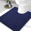 Smiry Luxury Chenille Toilet Rugs U-Shaped 24x20, Soft Absorbent Non-Slip Contour Bathroom Rugs for Toilet, Machine Washable Contoured Bath Mats, Navy Blue