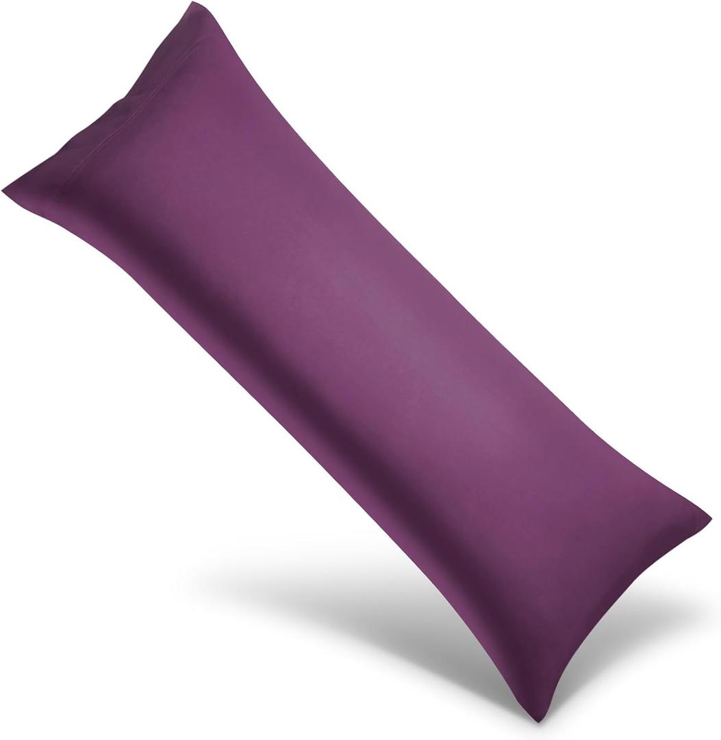Body Cooling Pillowcase Long Pillow Case Breathable Cool Silky Soft Rayon Derived from Bamboo Fabric,Hair and Skin Friendly,Dark Purple,1 Pack,20x54IN