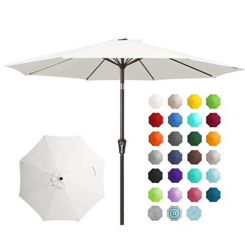 9FT Outdoor Patio Umbrella Outdoor Table Umbrella with Push Button Tilt and Crank, Market Umbrella 8 Sturdy Ribs UV Protection Waterproof for Garden, Deck, Backyard, Pool (Creamy-white)