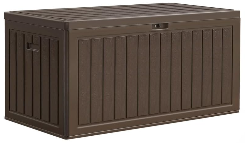 YITAHOME 90 Gallon Large Deck Box, Double-Wall Resin Outdoor Storage Boxes, Deck Storage for Patio Furniture, Cushions, Pool Float, Garden Tools, Lockable & Waterproof (Brown)