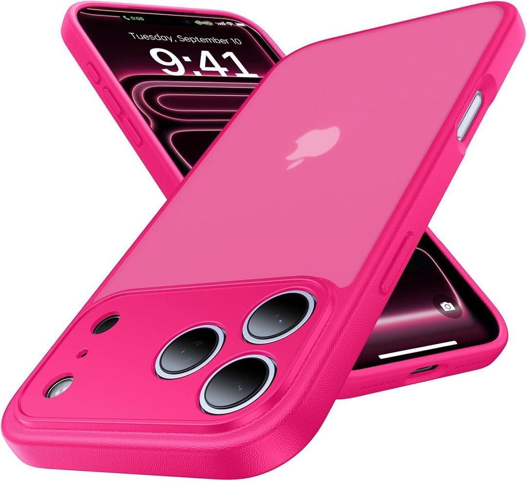 for iPhone 17 Pro Max Case, [Ribbed Non-Slip Sides] [Military-Grade Drop Protection] [Full Camera Protection] Anti-Yellow Soft-Touch Shockproof Slim Phone Case for iPhone 17 Pro Max, Hot pink