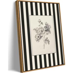 Yellow Framed Stripes Flower Canvas Wall Art Black White Striped Floral Painting Decor Pictures Vintage Sketch Plant Orchid Bedroom Living Posters Prints for Corridor Kitchen Room Decoration