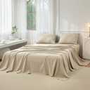 JIYUAN King Size Sheet Set, 4-Piece - 100% Washed Cotton, Linen-Like Soft & Breathable, Includes Deep Pocket Fitted & Flat Sheet with 2 Pillowcases, Hotel Quality, Heathered Tan