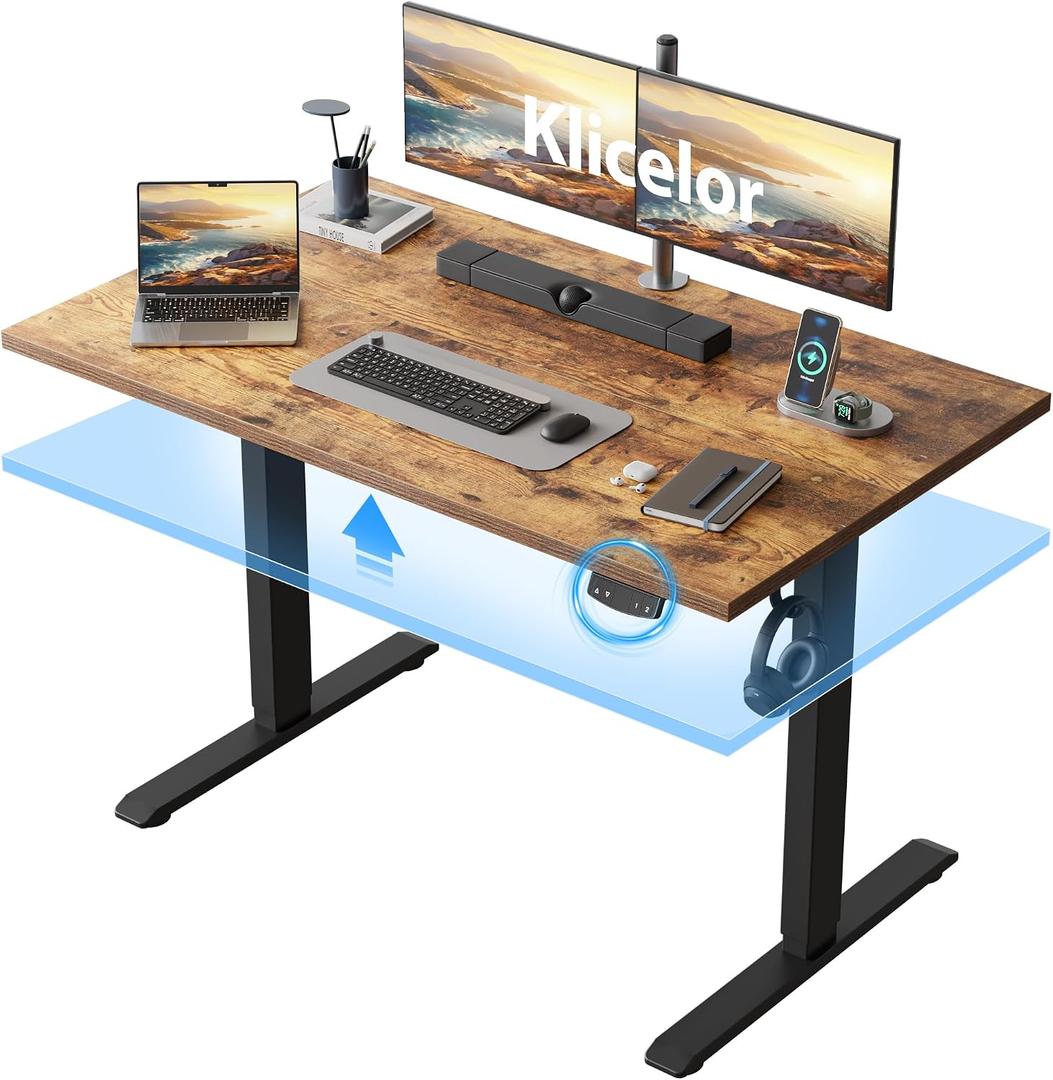 Klicelor Electric Standing Desk 48 Inch, Height Adjustable Desk for Home Office, Sit Stand Up Rising Computer Table with Memory Preset, Rustic Brown, 48 x 24 Inch