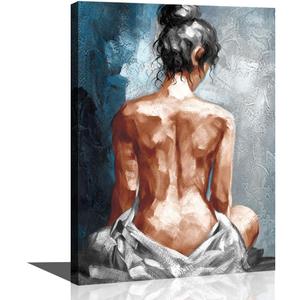 Canvas Wall Art for Bathroom Bedroom Decor Abstract Sexy Nude Woman Black White Blue Framed Wall Art Girls Room Decoration Modern Gift for Woman