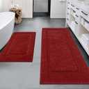 SHACOS Super Soft Red Bathroom Runner Rugs Set of 2 Pieces 47x20 + 32x20 inch Microfiber Long Bath Rugs Non Slip Washable Bathroom Mats Bath Mats for Bathroom Shower Tub