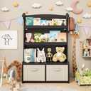 WISUCART Kids Bookshelf withToy Storage Organizer, 3 Tier Bamboo Todders Book Shelf Large Book Rack for Child Room Playroom Nursery for Kids, Children, Toddlers (Black), 27.17 x 11.02 x 41.34 inches