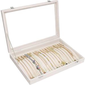 Velvet Necklace Display Jewelry Tray 20 Hook Necklace Tray Necklace Pendant Jewelry Tray for Women and Girls (Beige)