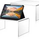 RattanView 2 Pcs 14 Inch Large Acrylic Risers Display Stands 5 mm Thick Acrylic Shelf Riser Showcase for Collectibles Jewelry Cupcakes Food Figures Perfume Cabinet (Clear)