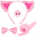 Aprince Pig Ears Headband Halloween Peppa Piglet Costume Set for Women Adult Pink Animal Tail Nose and Bow Tie Cosplay Dress up Theme Party Accessories
