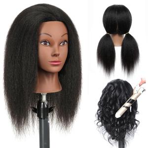 Mannequin Head with Hair 14"Manikin Head 100% Real Hair Mannequin Head Human Hair Trainning Head Doll Head Doll Head for Practice Styling with Free Clamp Holder (B14)