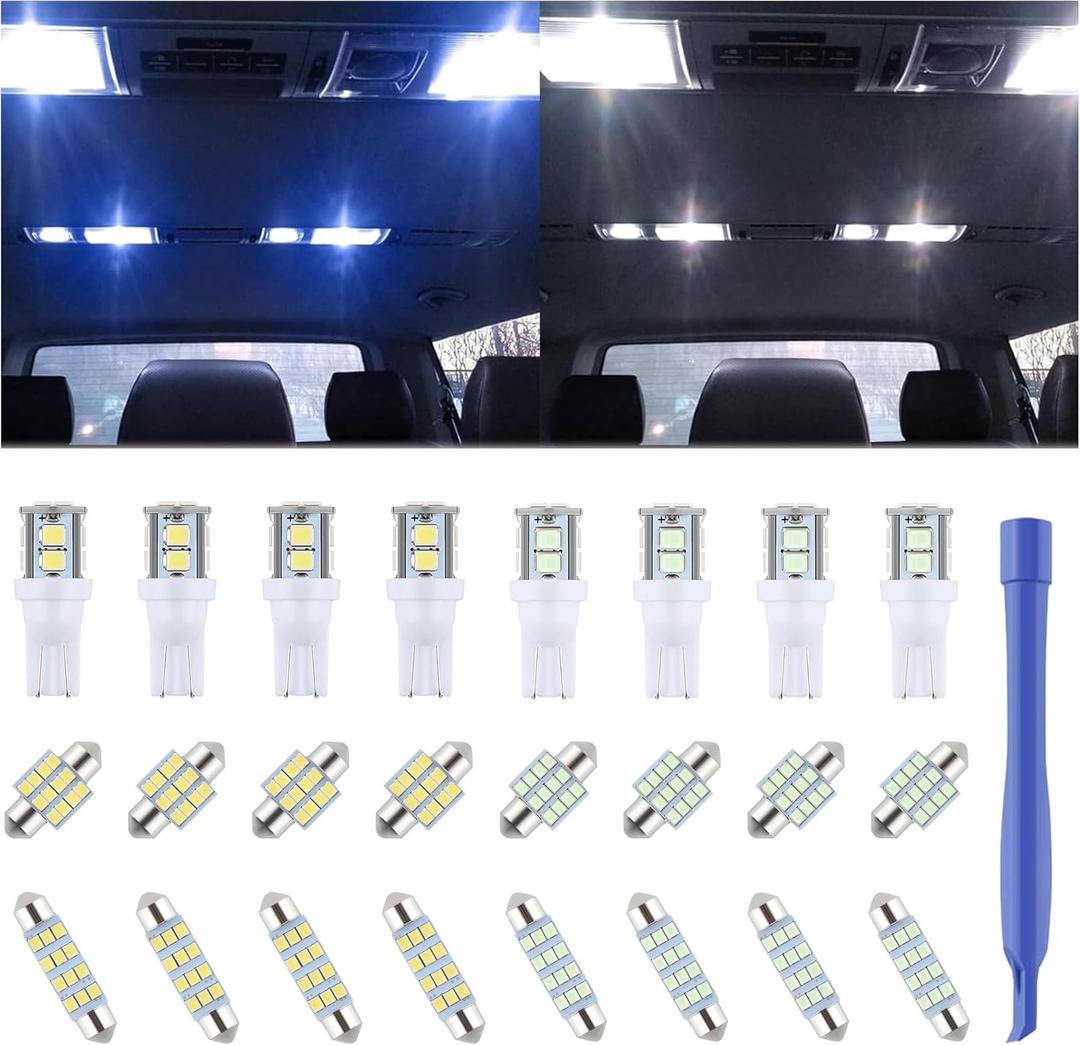 24 Pieces Dome Light LED Car Interior Bulb Kit Set 194 T10 DE3175 578 31mm 42mm Bulbs Interior Replacement Lights for Car Map License Plate Door Side Marker Cornering Trunk - White+Ice Blue