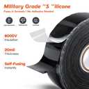 Self-Fusing Silicone Tape 1" x 36' x 20mil Black Rubber Emergency Repair Tape Waterproof, Heat-Resistant, Insulating, Chemical-Resistant, No Residue for Automotive, Electrical & Outdoor Use