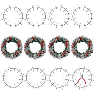 12 Pcs 12'' Christmas Wire Wreath Frames Rings with Plier Metal Live, Heavy Duty Round Wreath Forms for Xmas Garden Home Party Decorations Floral Arrangements Craft Supplies, Adjustable Shape, Green