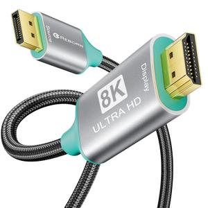 Reborn DisplayPort to HDMI 8K Cable 10FT8K@60Hz 4K@144/120Hz Uni-Directional Active DP 1.4 Source to HDMI 2.1 Braided Cord Display Port Cable Support HDR,HDCP2.3,DSC1.2a,32.4Gbps for AMD,NVIDIA