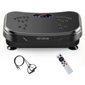 Vibration Plate Exercise Machine, KEY2FUN 2025 Upgraded Vibration Plate for Lymphatic Drainage, Large-Size Vibrating Platforms with Resistance Bands, 330LBS Capacity Shake Board for Home Fitness (Black)