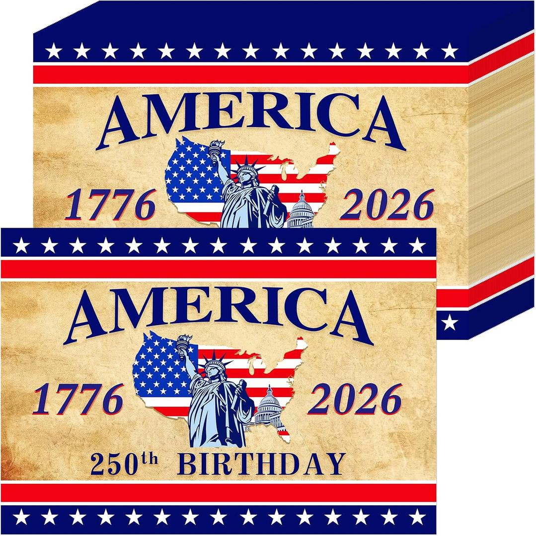 50Pcs Patriotic Paper Placemats Disposable 11x16 Inch, American Flag Red White Blue Star Striped Vintage Table Mats for 4th of July Memorial Day America 250th Birthday Party Decor